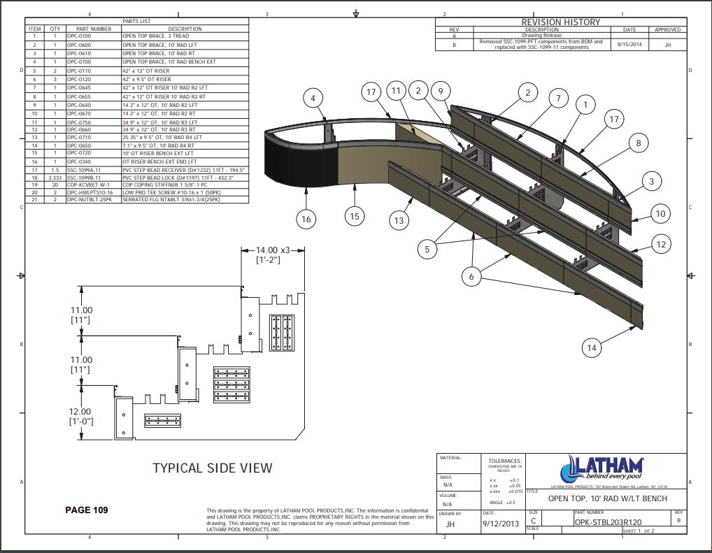 10' Radius Polymer Step w/ Left Bench